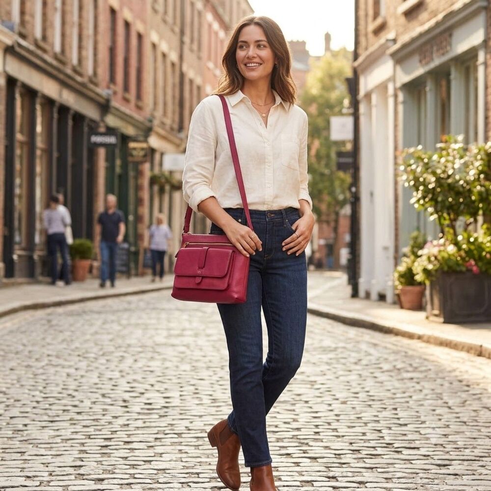 Fossil Kinley Crossbody Bag Wine/Fig Leather Suede